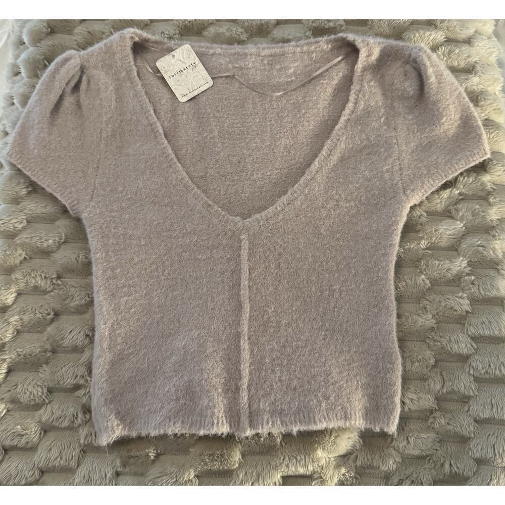 Free People Fuzzy Knit Short Sleeve Cropped Sweater Top Soft Pink Size XS - Picture 1 of 10